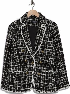 Laundry By Shelli Segal Black and White Stitch Trim Tweed Blazer